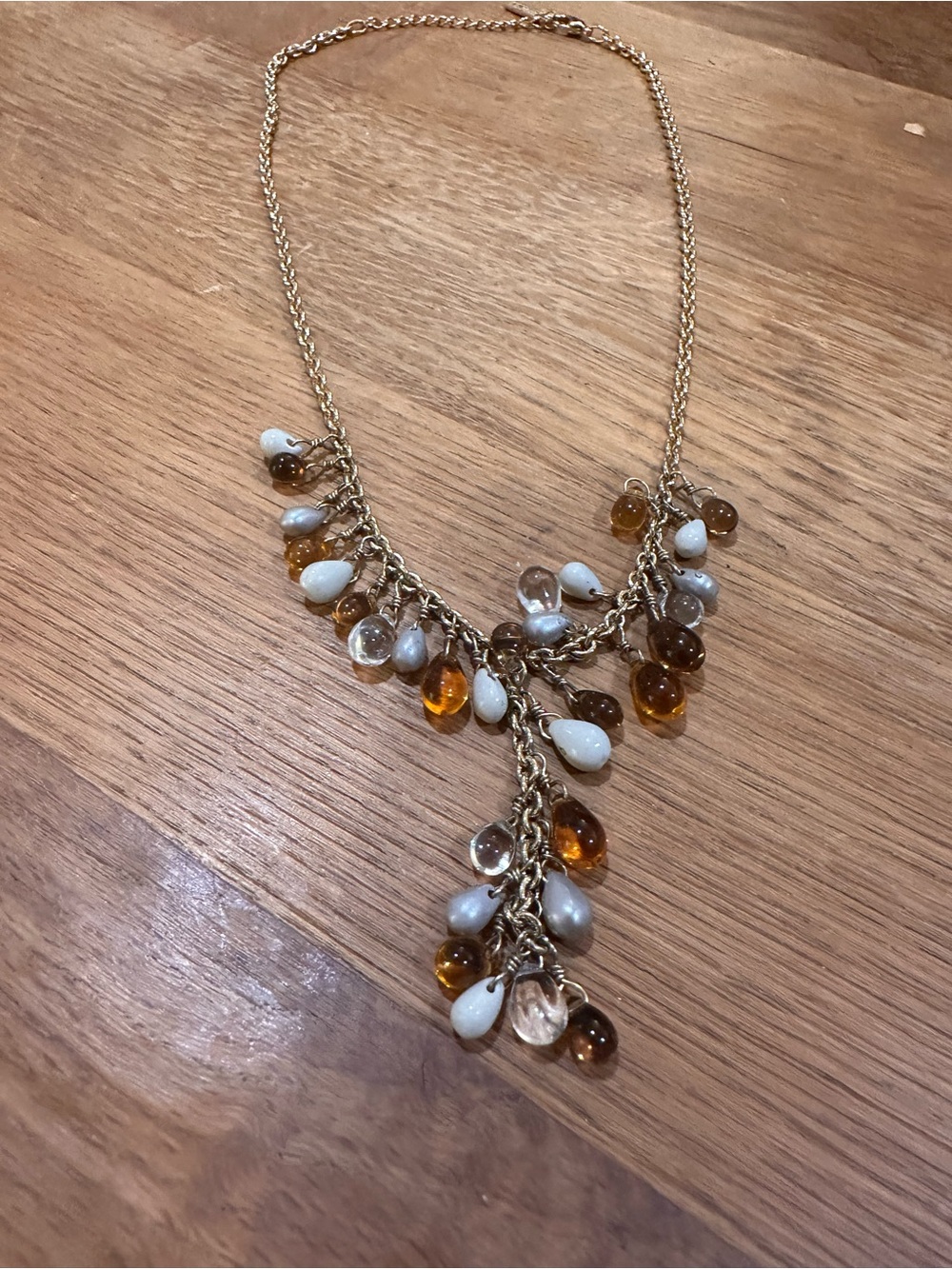 Napier Gold-Tone Necklace with Amber, White and Clear Teardrops